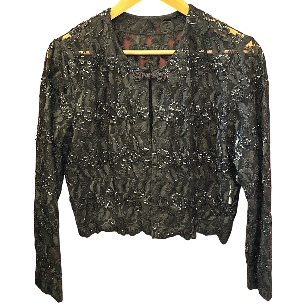 Vintage 90s KOI Sequin Lace Bolero Jacket Glam Whimsigoth Regencycore Romantic